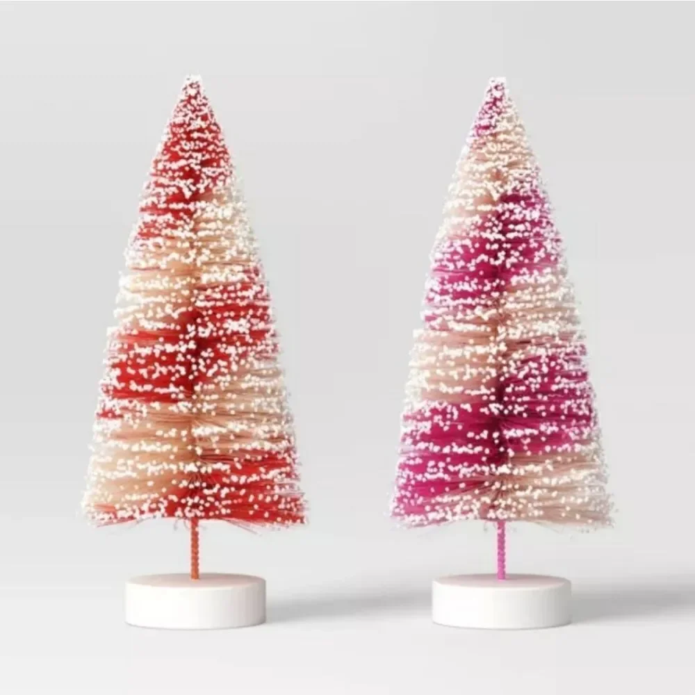 Red and Pink Holiday Decor Miniature Christmas Trees